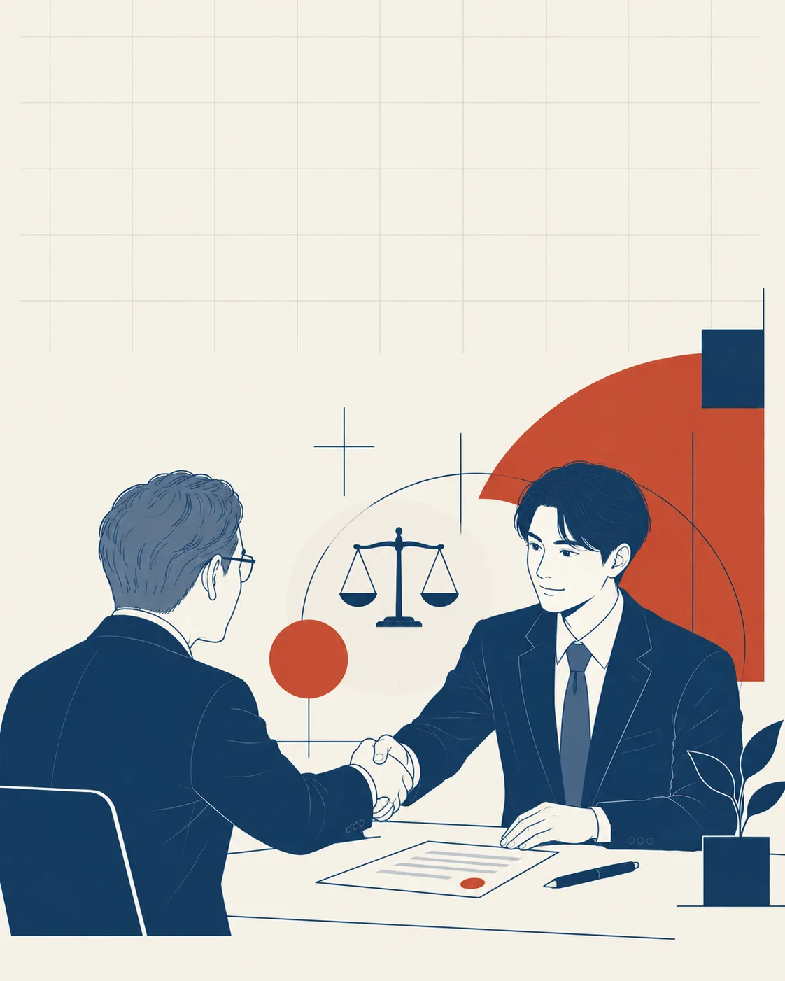 書面を交わして握手する経営者と代表のイラスト